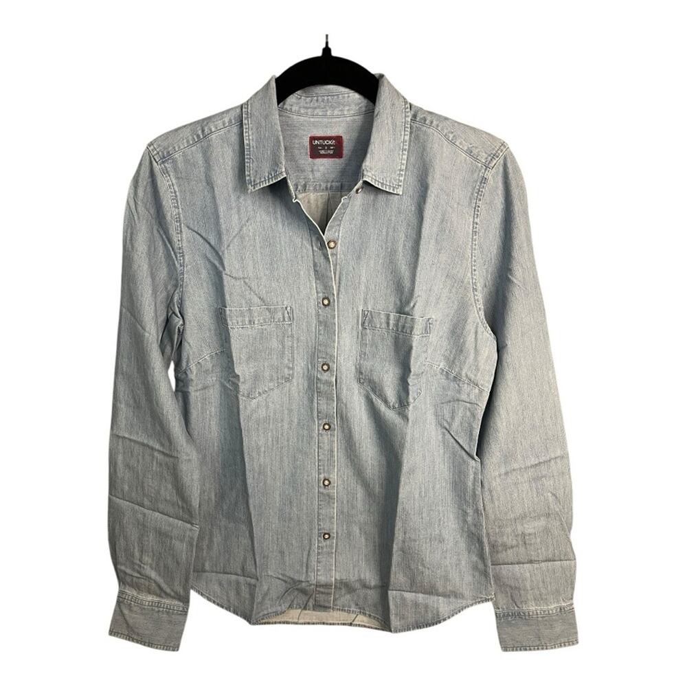 UNTUCKit Women's Light Denim Button‎ Down Long Sleeve Shirt in Blue Size 2 NWT